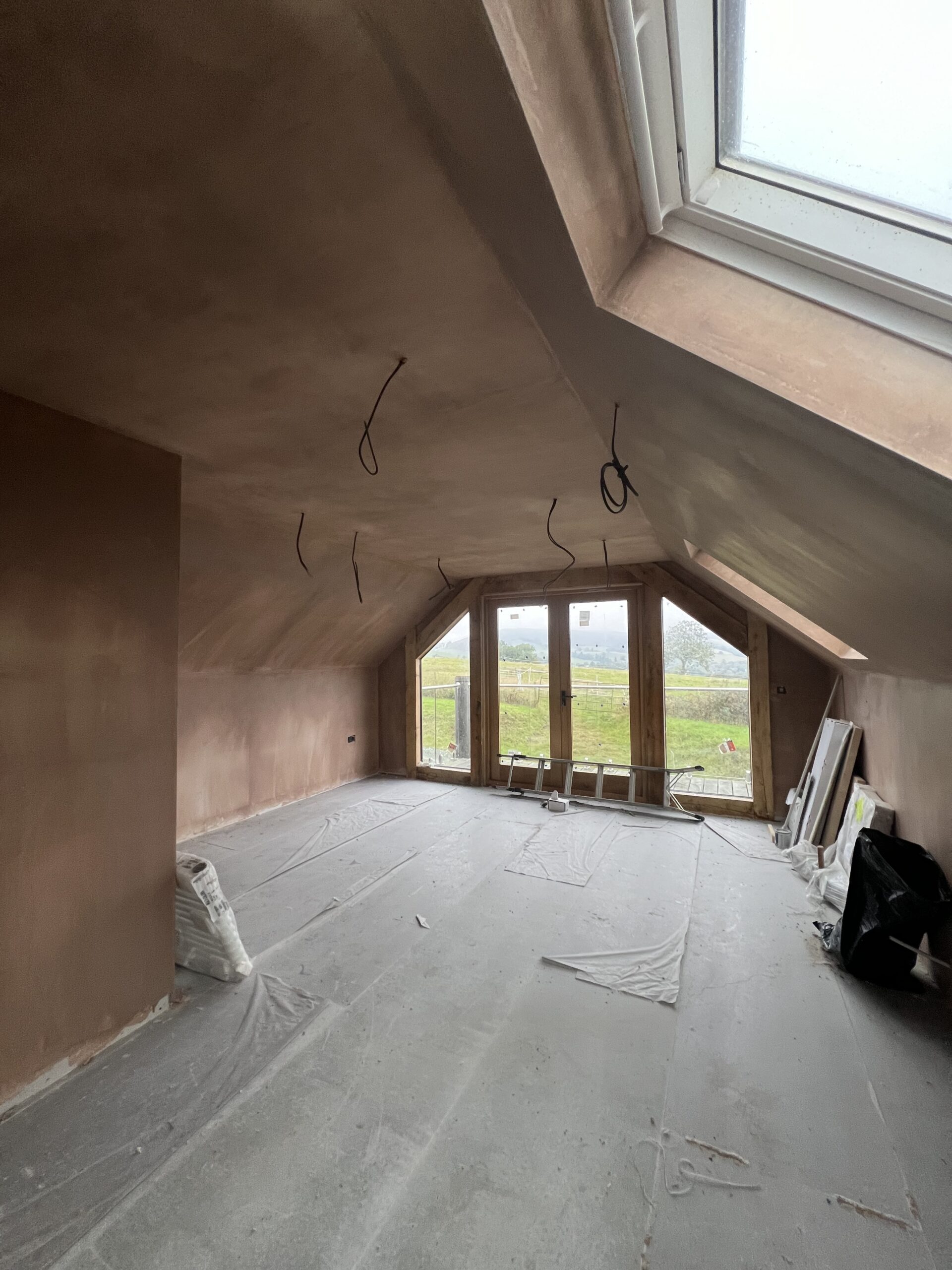 plastering a new build barn being skimmed on a barn conversion in shropshire